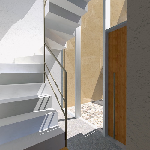小さな玄関と階段室