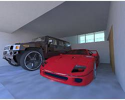 車庫はフェラーリF４０とハマーH２