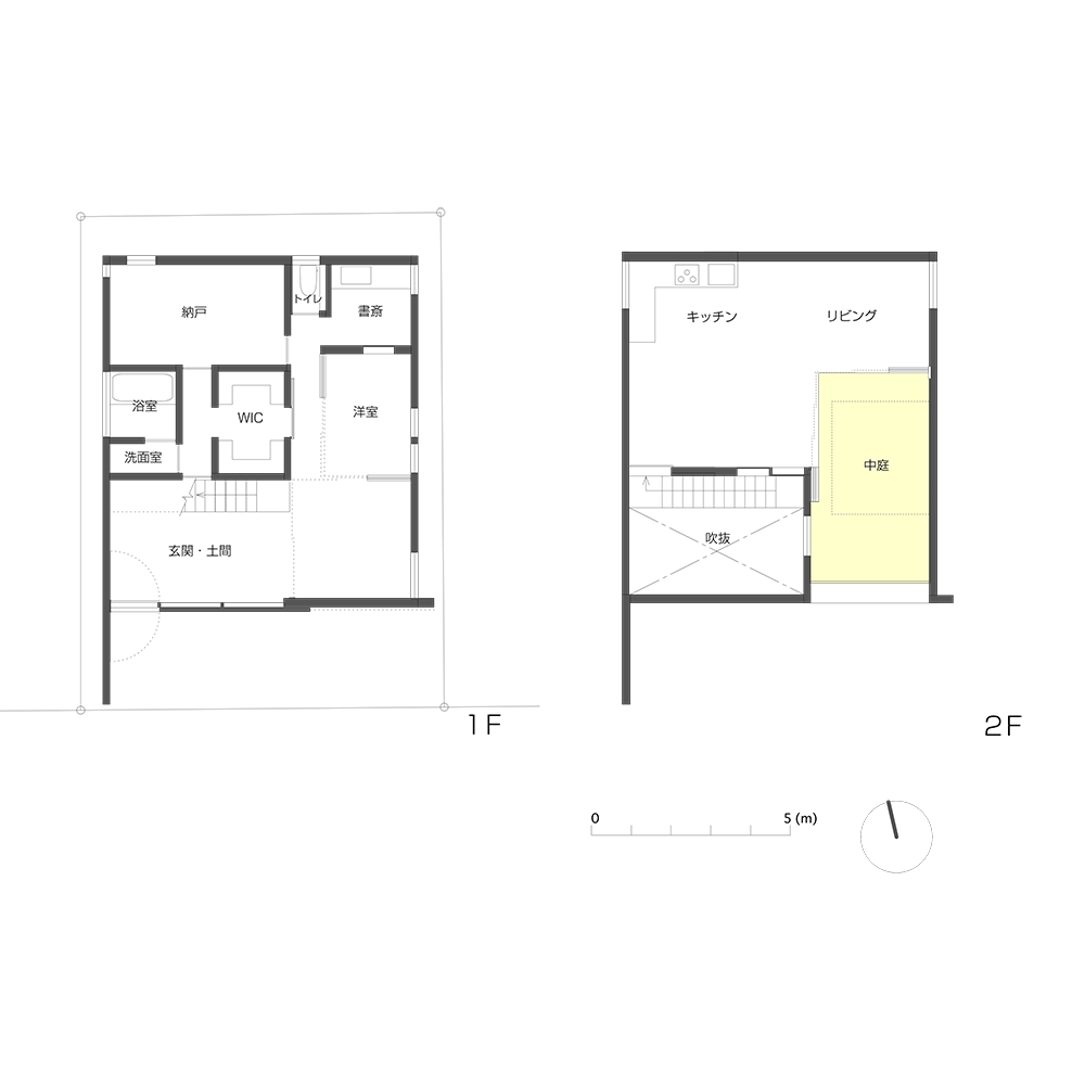 カメラスタジオと中庭のある住居｜間取り